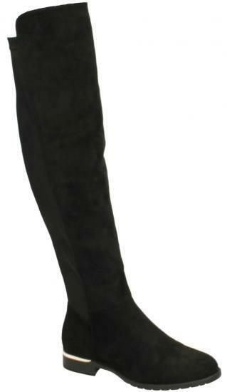 Spot On F4446 Ladies Stretch Microfibre Lycra  Black/Gold Zip Up Over Knee Boot