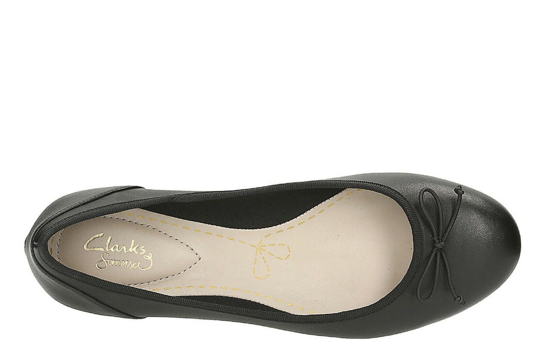 Clarks Couture Bloom Black Leather Ladies Girls Ballet Pump Dolly Shoes With Bow