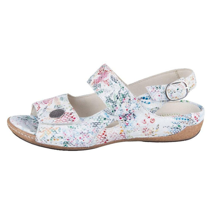 Waldlaufer 342002 Ladies WIDE FIT White Multi Floral Leather Slingback Sandals