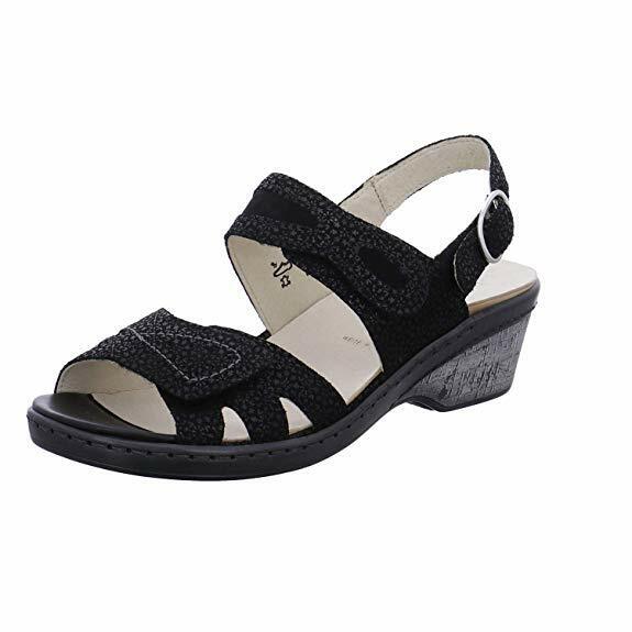 Waldlaufer Hetta Ladies WIDE FIT Black Nubuck Leather Wedge Orthotic Sandals Size 3