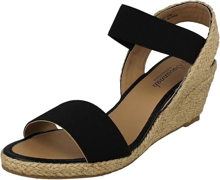 Savannah Collection F2301 Ladies Espadrille Comfort Mid Wedge Heel Elasticated Sandals