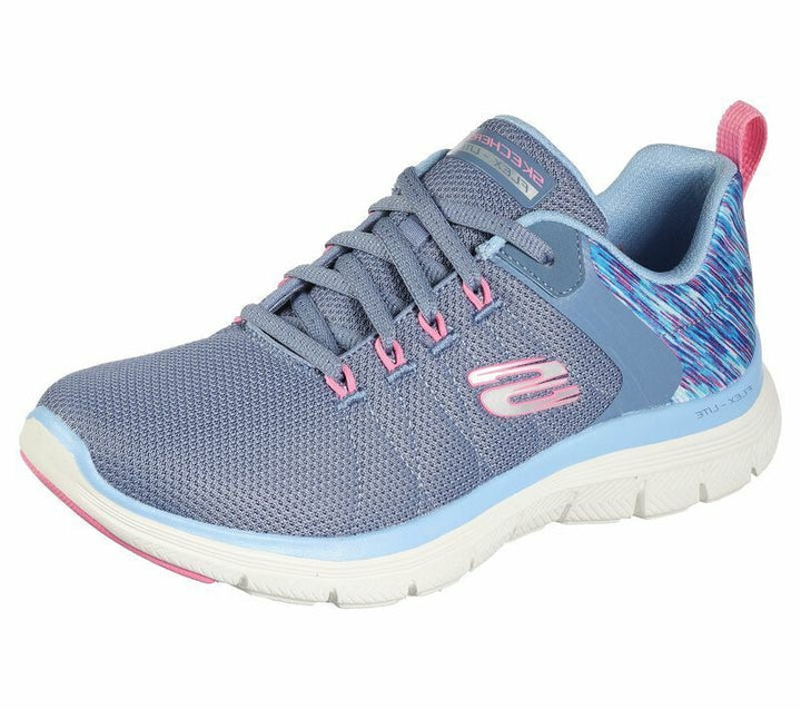 Skechers Flex Appeal Dream Easy Ladies Blue Lace Up VEGAN Trainers With Memory Foam