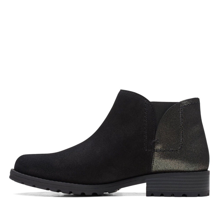 Clarks Clarkwell Demi D Fit Ladies Black Interest Suede Pull On Chelsea Ankle Boots