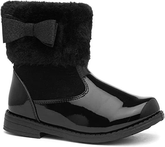 Chatterbox Jane Girls Black Patent Winter Boots Faux Fur Sparkly Bow Trim