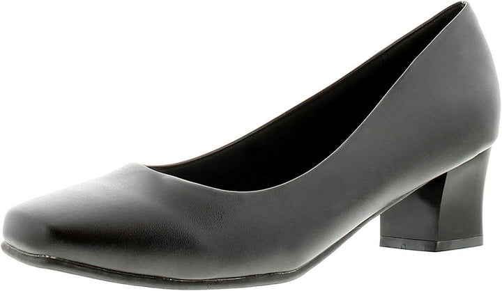 Comfort Plus Karly Ladies Wide Fitting Black Slip On Block Heel Court Shoes