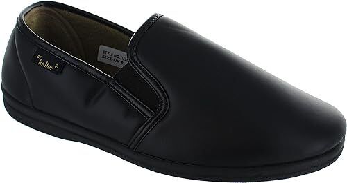 Dr Keller Christof Mens Black Faux Leather WIDE FIT Orthopaedic Lined Slippers