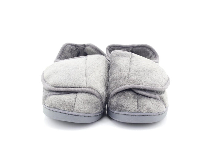 Dr Keller Ladies Grey Wide Fitting Faux Fur Touch Fasten Slippers Dr Velvit