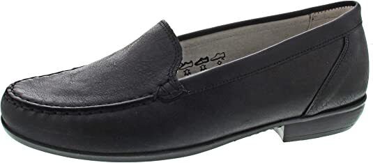 Waldlaufer 437502 Hina Black Leather Slip On Wide Fitting Moccasin Loafers