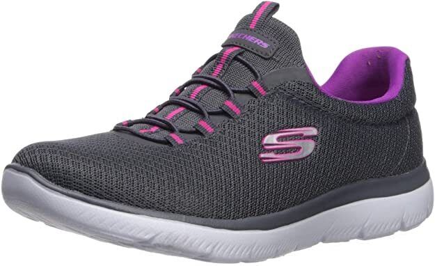 Skechers Ladies Charcoal/Purple Mesh Bungee Lace Memory Foam Trainers Summits