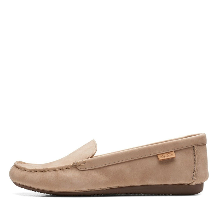 Clarks Freckle Walk D Fit Ladies Sand Colour Nubuck Leather Slip On Moccasin Shoes