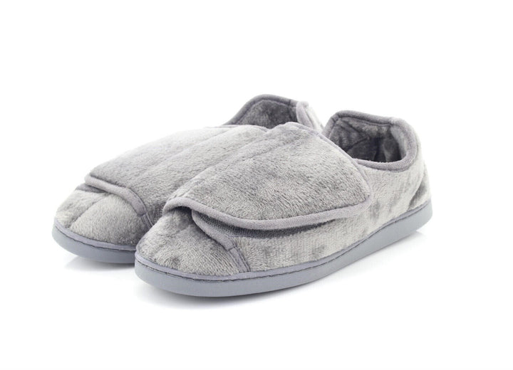 Dr Keller Ladies Grey Wide Fitting Faux Fur Touch Fasten Slippers Dr Velvit