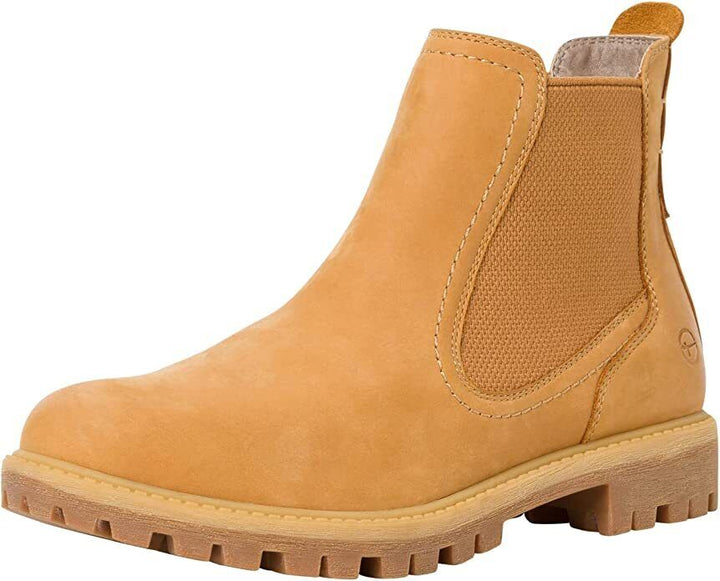 Tamaris 25401 Ladies Corn Yellow Nubuck Leather/Textile Touch It Pull On Warm Lined Chelsea Boots