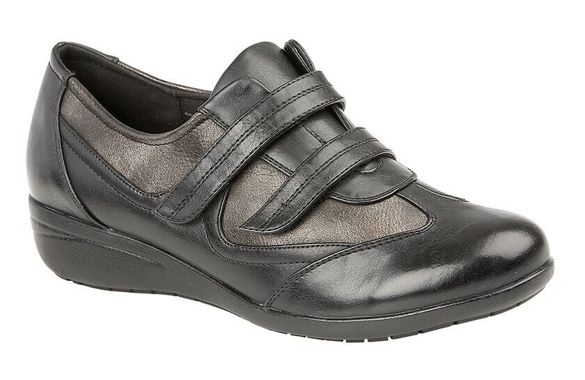 Boulevard L053 Black/Pewter Ladies Comfort Padded Casual Shoes With Straps