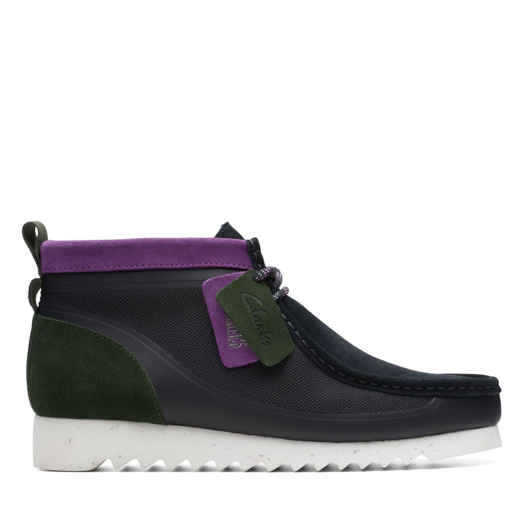 Clarks Originals Limited Edition Wallabee 2 Future Mens Black/ Purple/Green Interest Suede Square Toe Rubber Sole Wallabee Boots