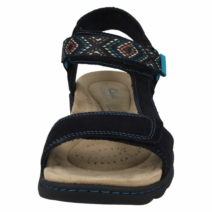 Clarks Amanda Step Ladies Navy Suede Lightweight Touch Fasten Strap Sports Sandals