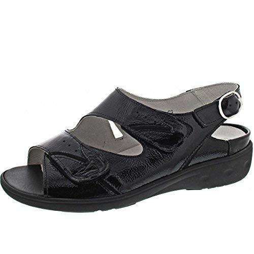 Waldlaufer Kara Ladies EXTRA WIDE Black Patent Leather Sandals Removable Insoles