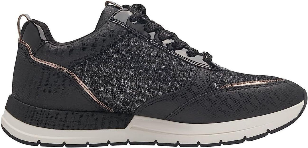 Tamaris 23732 Ladies Black/Pewter Vegan Lace/Zip Fastening Trainers With Removable Insole