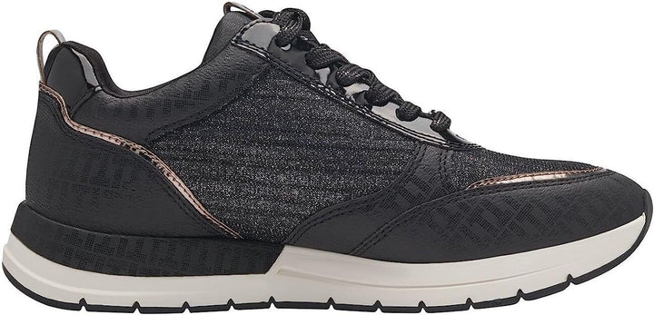 Tamaris 23732 Ladies Black/Pewter Vegan Lace/Zip Fastening Trainers With Removable Insole