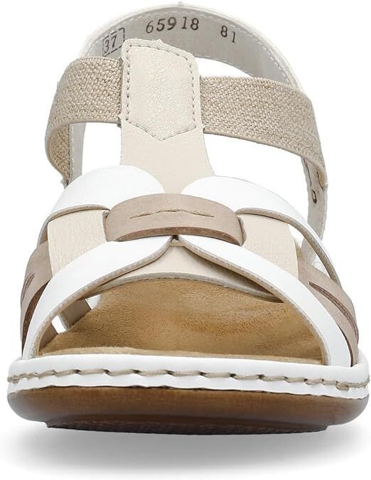 Rieker 65918 Ladies White/Beige/Cream  Low Wedge Elasticated Slingback Sandals