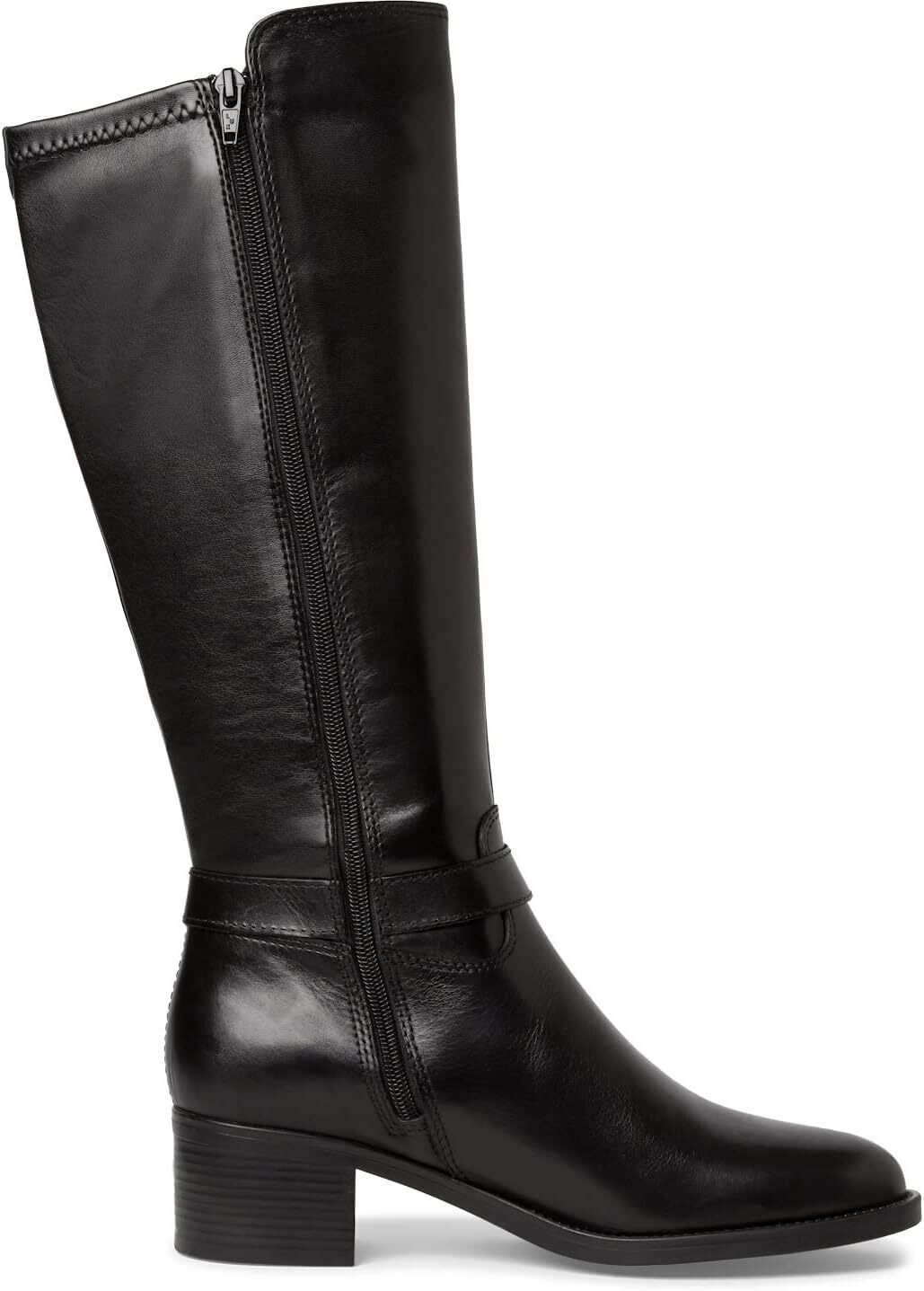 Tamaris 25537- 21 Black Leather Full Zip Knee High Boots With Stretch Calf