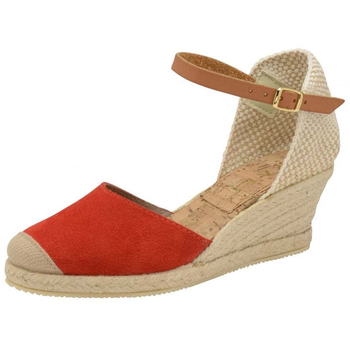 Ravel Etna Red Espadrille Suede Wedge Sandals With Cork Insoles & Buckle Fasten