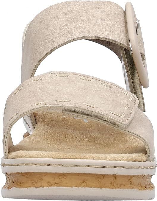 Rieker 62950 Ladies Beige Double Touch Fasten Low Wedge Slingback Sandals