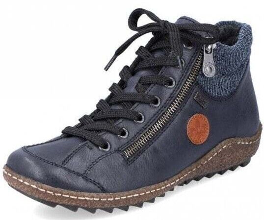 RiekerTex L7514 Waterproof Ladies Navy Lace/Zip Up Removable Insole Ankle Boots