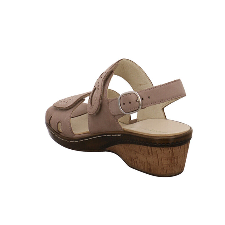 Waldlaufer Hetta Ladies WIDE FIT Beige Nubuck Leather Wedge Orthotic Sandals