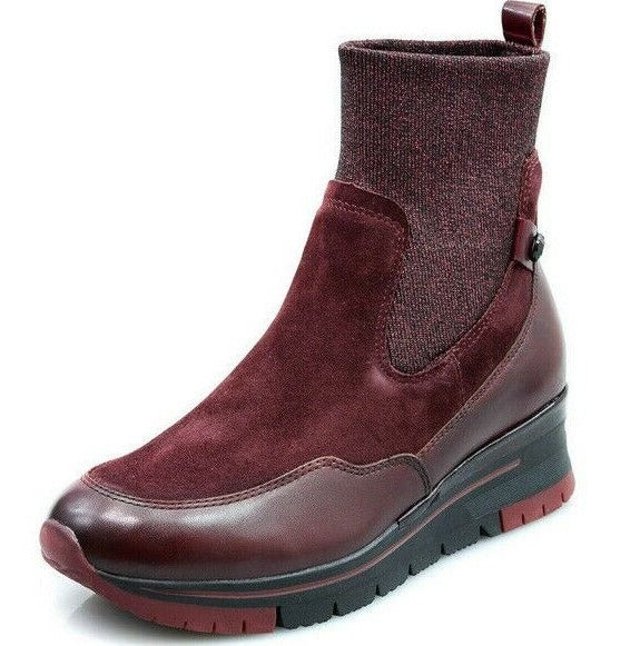 Tamaris 25409 Bordeaux Red Suede Leather Elastic Collar Platform Chelsea Boots