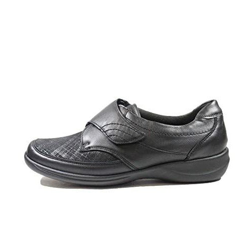 Waldlaufer Womens WIDE EEE/EEEE Black Leather/Lycra Millu M5430 Touch Fasten Shoes