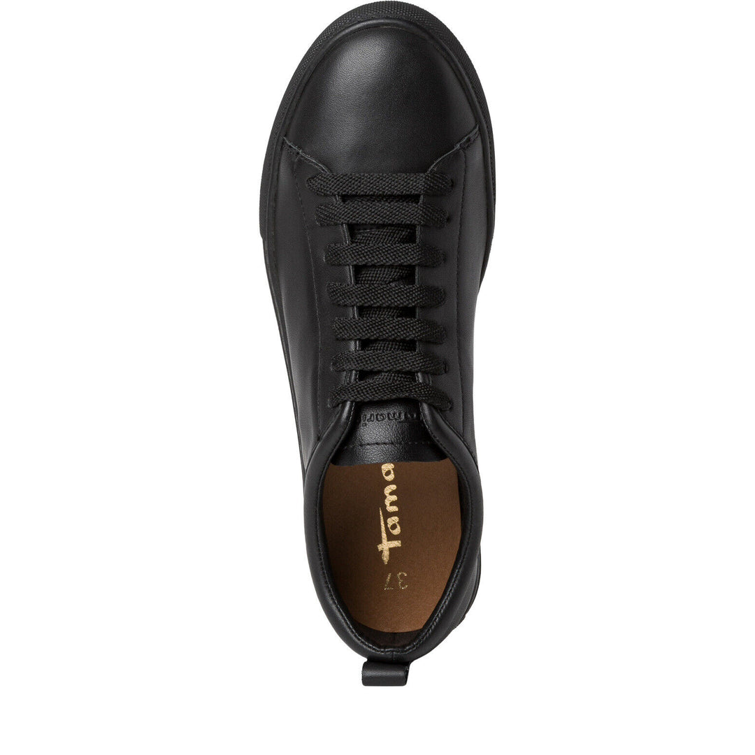 Tamaris 23611 Lightweight Black Leather Sneaker Style Lace Up Athleisure Trainer Shoes