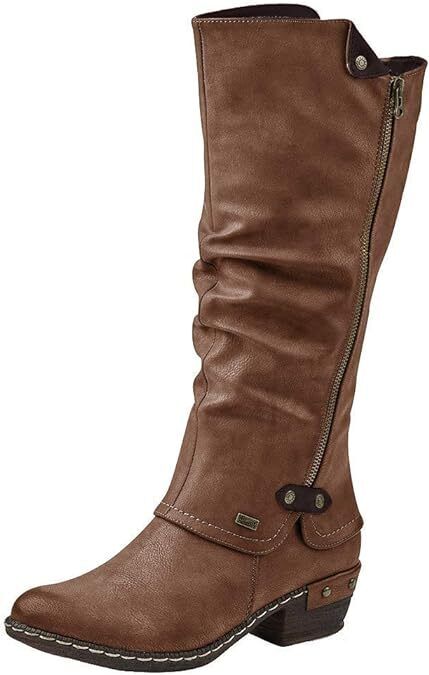 Rieker 93655 Ladies Water Resistant Tan Brown Ruched Double Zip Lambs Wool Lined Calf Boots