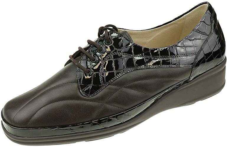 Waldlaufer Moni Women's WIDE FIT Brown Leather and Crocodile Lace Up Shoes With Removable Insoles