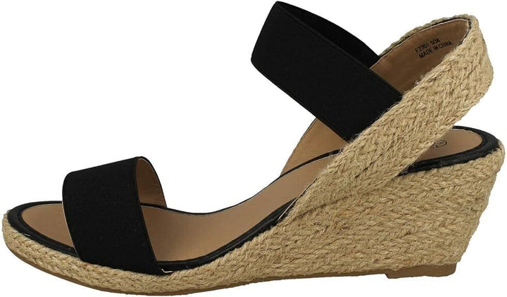 Savannah Collection F2301 Ladies Espadrille Comfort Mid Wedge Heel Elasticated Sandals