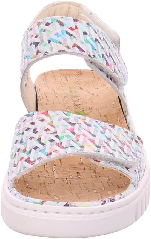 Waldlaufer Willow Ladies EXTRA WIDE Multi Geometric Nubuck Leather Adjustable Hook Loop Sandal