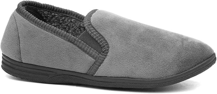 Jo & Joe Jake Mens Velour Grey Fleece Lined Slip On Elasticated Gusset Slipper