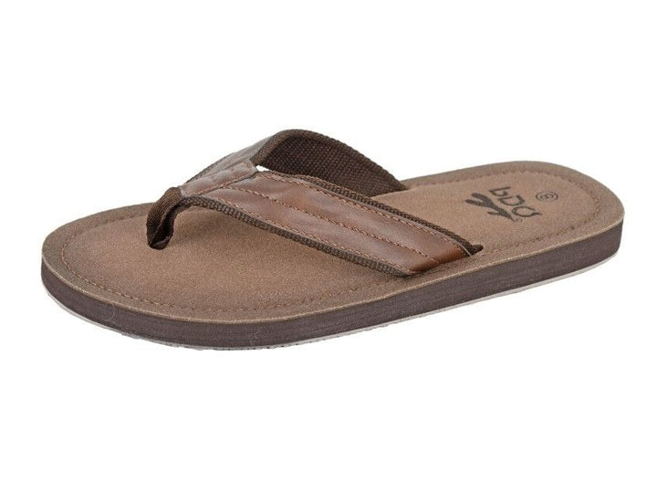 PDQ M641 Mens Dark Brown Leather Look Toe Post Flip Flops Beach Sandals