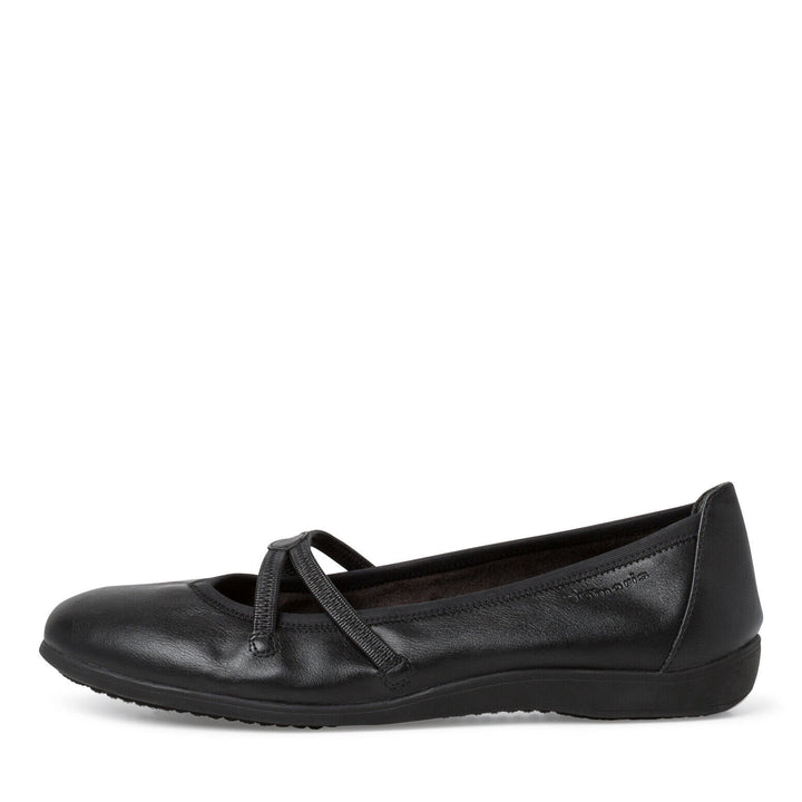 Tamaris 22106 Ladies Black Faux Leather Lightweight Elasticated Shoes With Cushioned Removable Insole