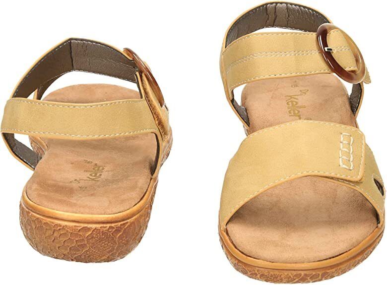 Dr Keller Joan Ladies Beige Slingback Double Strap Buckle Detail Wedge Sandals