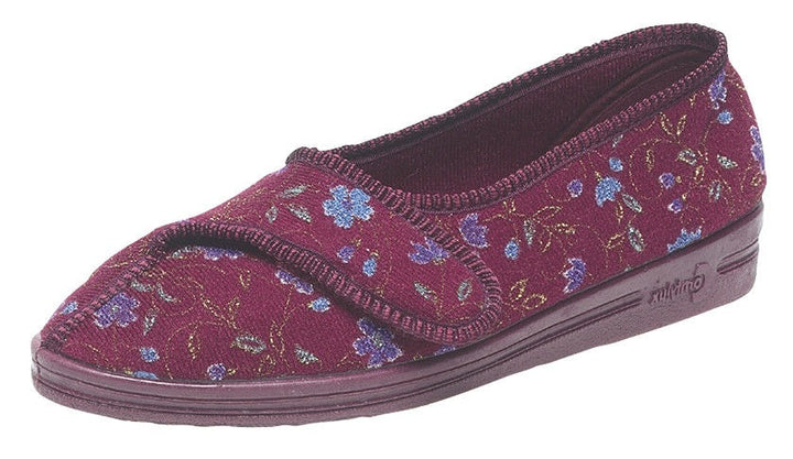 Comfylux Diana EXTRA WIDE FIT Womens Red Floral Open Out Washable Slippers