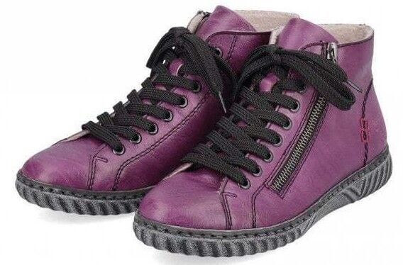 Rieker Ladies Purple Lace/Zip Up Faux Fur Lined Sneaker Style Ankle Boot N0921