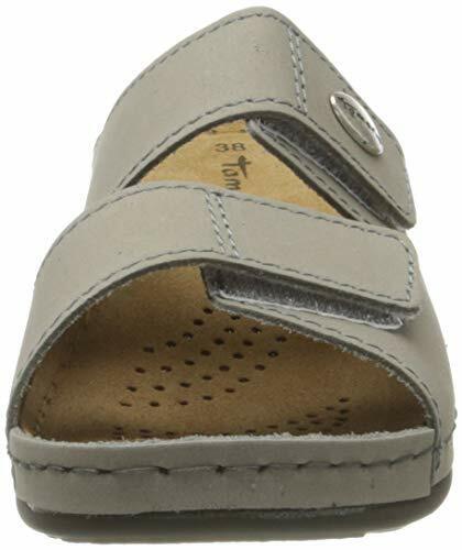 Tamaris 27510 Wide Fit Grey Leather Mule Sandals Raised Sole Touch Fasten