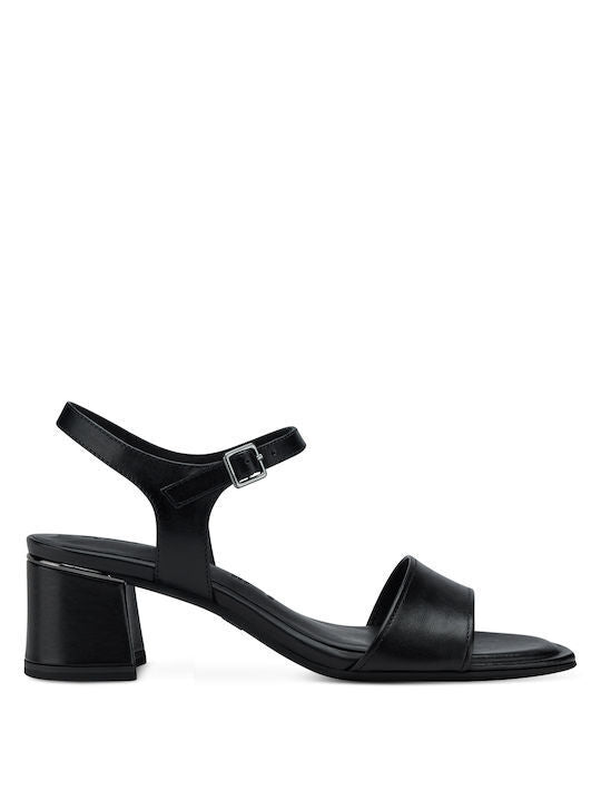 Tamaris 28232 Ladies Black Leather Block Heel Buckle Strap Leather Lined Sandals