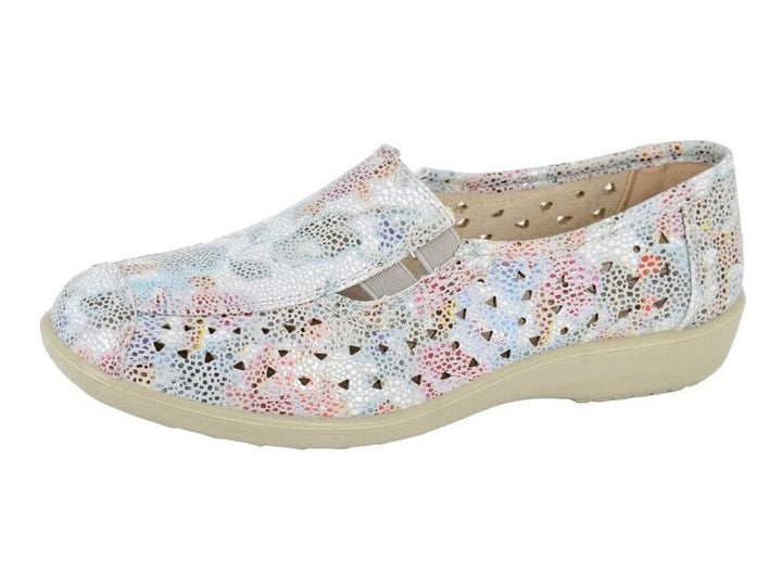 Boulevard L130 Ladies White/Multi Coloured Faux Leather Floral Print Light Weight Walking Shoes