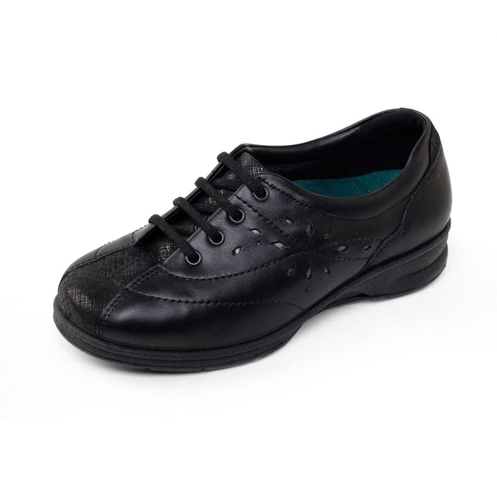 Padders Plus KAREN 2 Black Leather SUPER WIDE DUAL FIT 4E TO 6E Lace Up Shoes Wih Removable Insoles