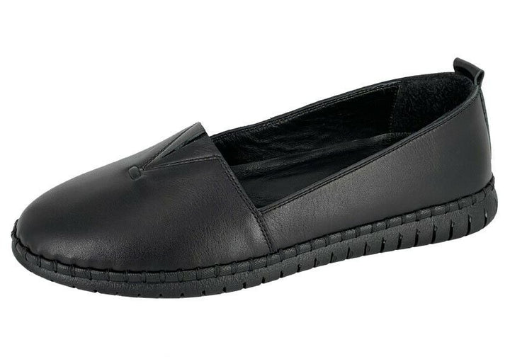 Mod Comfys L930 Womens Black Soft Leather Centre Gusset Comfort Slip On Shoes