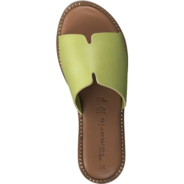 Tamaris 27135 Ladies Lime Leather Slider Mule Sandals Touch It Comfort Footbed