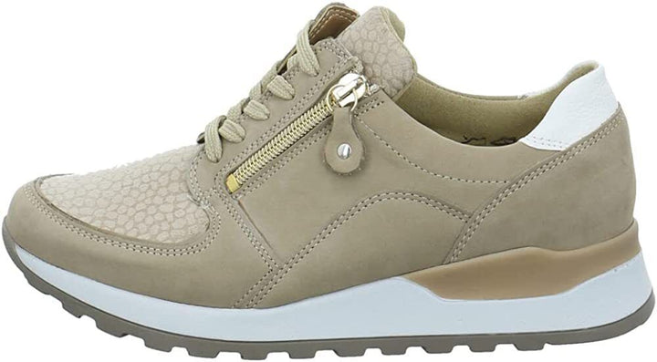 Waldlaufer Hiroko Ladies Wide Fit Athleisure Trainers Beige Nubuck Snake Print