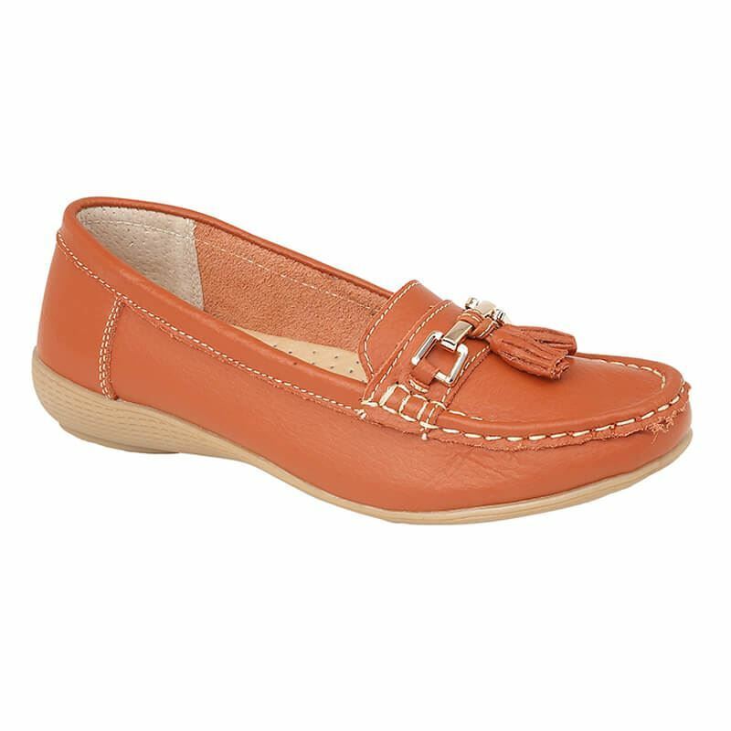 Jo & Joe Nautical Womens Orange Leather Loafer Moccasin Slip On Summer Tassel Flat Shoes