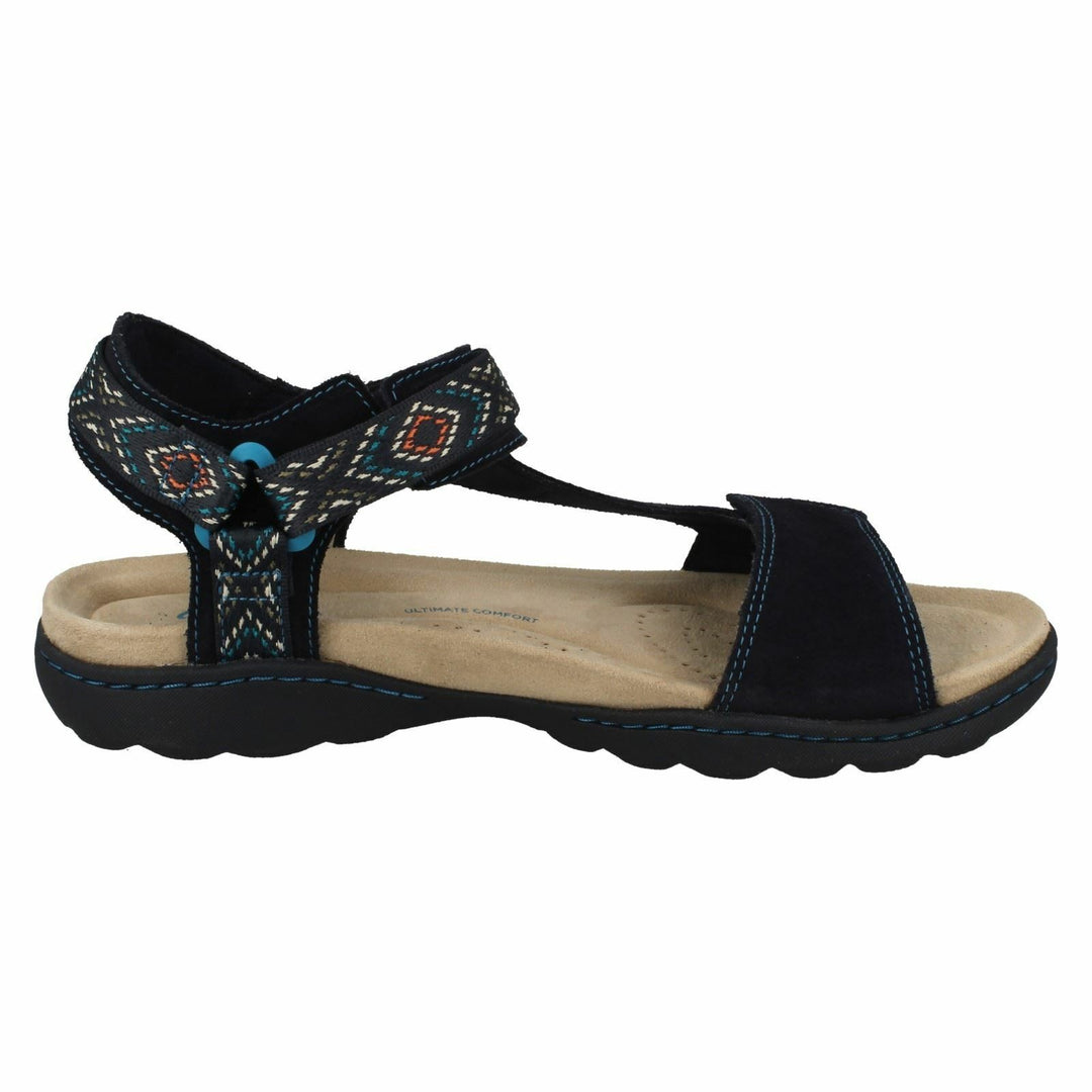 Clarks Amanda Step Ladies Navy Suede Lightweight Touch Fasten Strap Sports Sandals